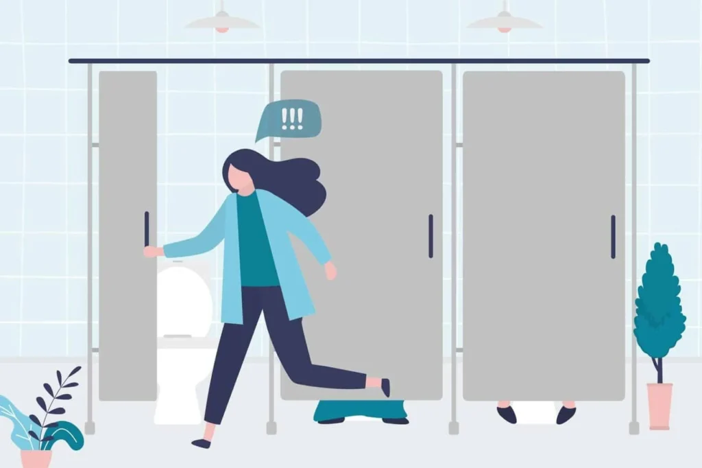 graphic of Urine incontinence Felixstowe woman running to the toilet.